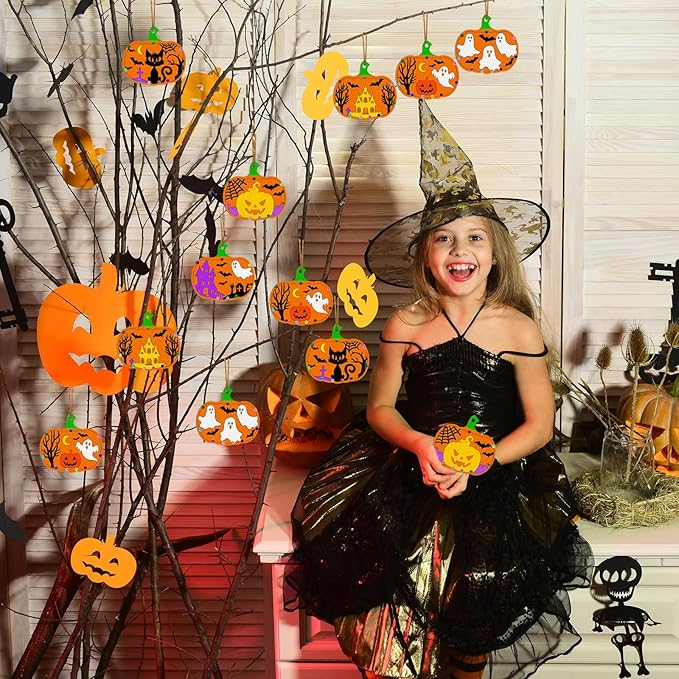 36PCS Wooden Pumpkins Ornaments to Paint Halloween Thanksgiving Decoration Cutouts Unfinished 3.5 inches, DIY Blank Unfinished Pumpkin Ornament for Home Harvest Crafts Hanging Autumn Decor(6Style)