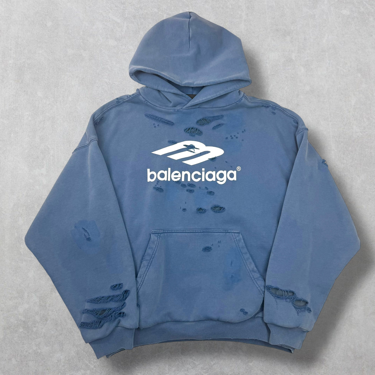 Balenciaga Washed Destruction Printed Logo Hoodie Women