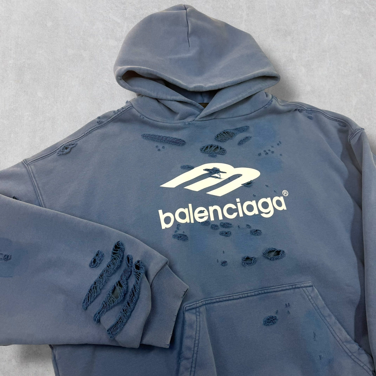 Balenciaga Washed Destruction Printed Logo Hoodie Women