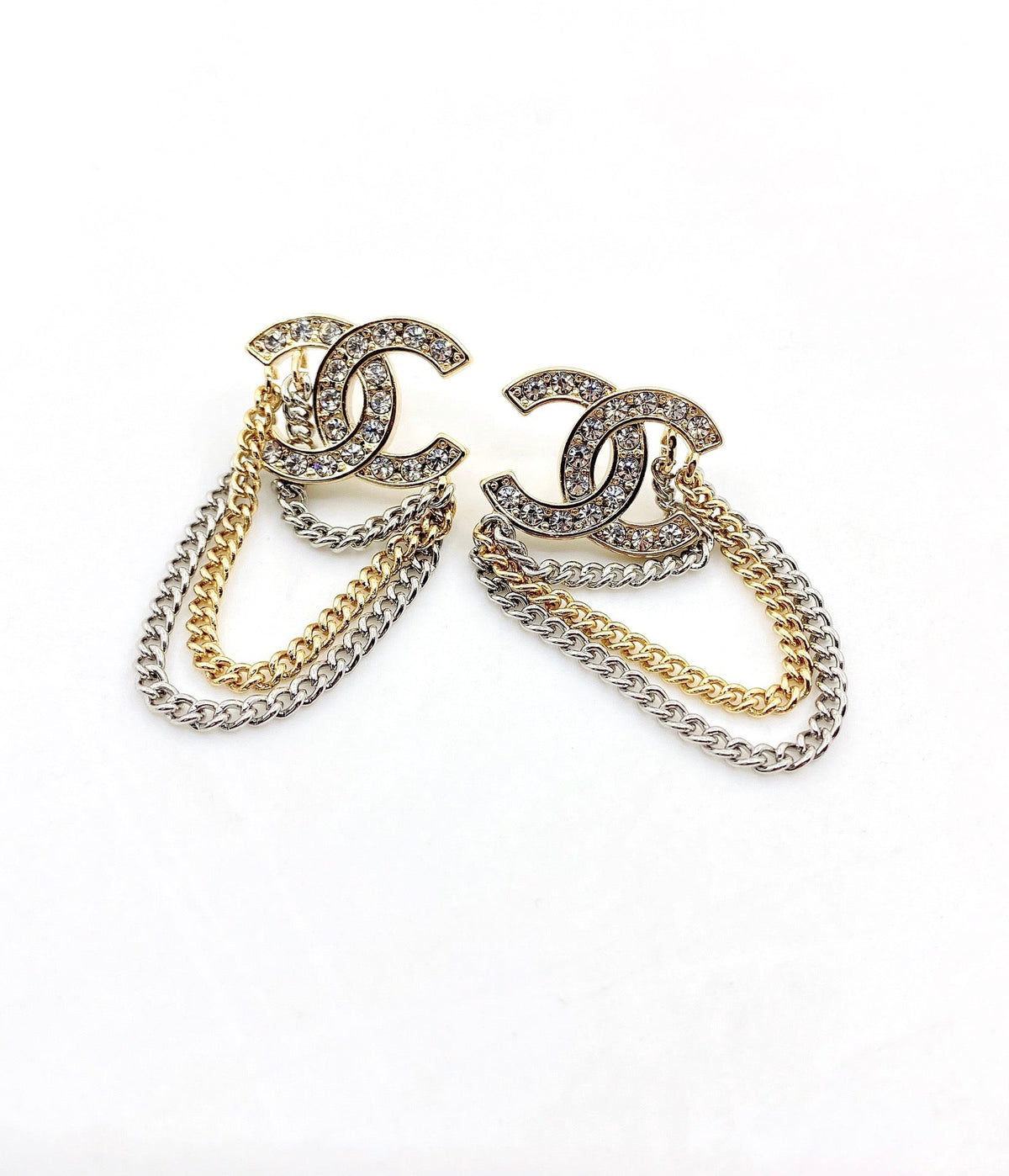 18K Chanel Chain Pendant Earrings