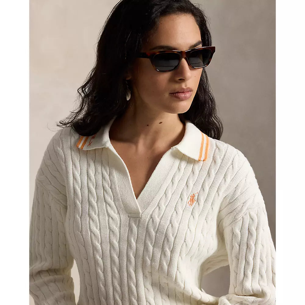 RLX Ralph Lauren Women's Cable Knit Pullover - White Splash Multi