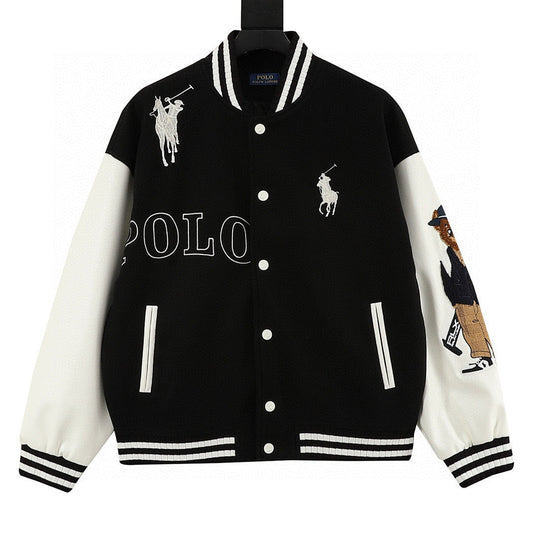 RALPH LAUREN Polo Pony Embroidery Patchwork Baseball Jacket