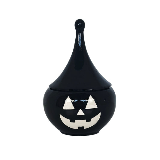 Black Ceramic Jack-O'-Lantern Jar