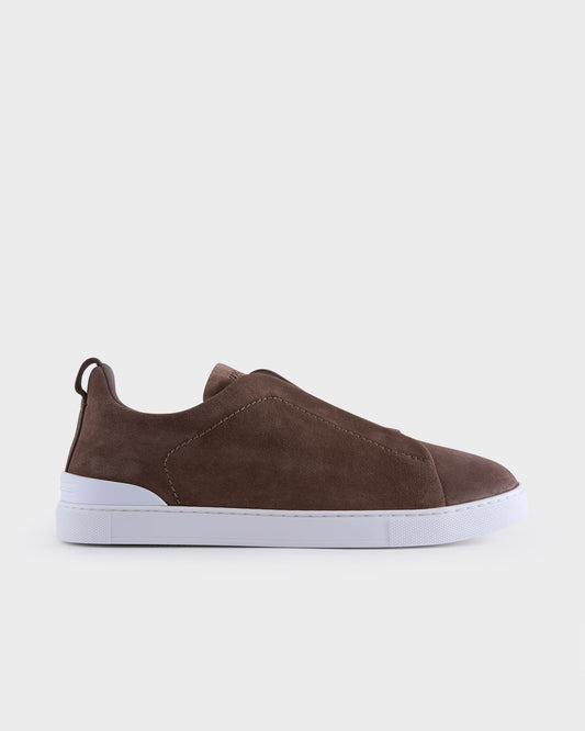 Dark Beige Suede Triple Stitch Sneakers