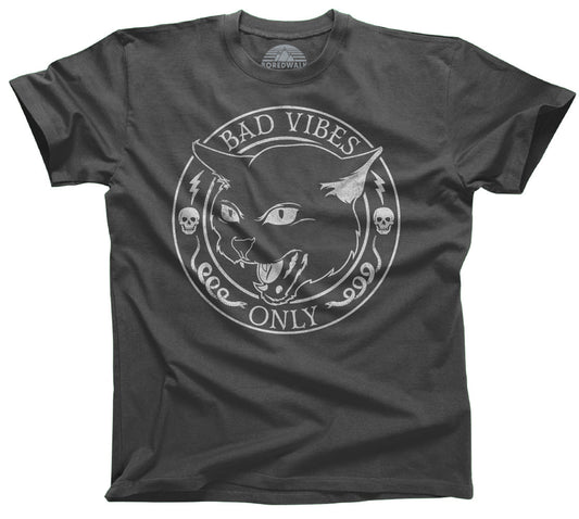 Men's Bad Vibes Only T-Shirt - Goth Shirt - Black Cat Shirt